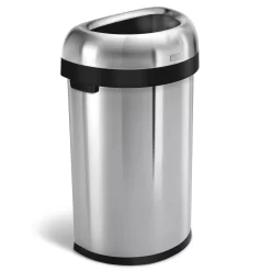 Simplehuman Semi-Round Open Top Can, 60-Liter Brushed Stainless Steel Indoor/Outdoor Kitchen Lidless Trash Can