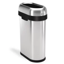 Simplehuman Slim Open Top Can, 13-Gallon Brushed Stainless Steel Commercial Indoor Kitchen Lidless Trash Can