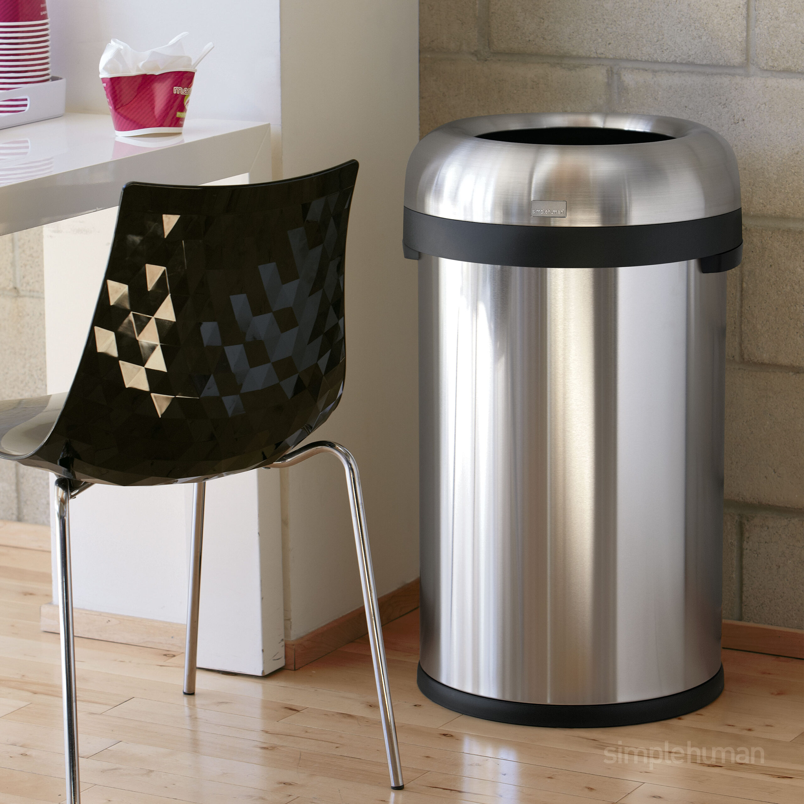 Simplehuman Bullet Open Top Can, 80-Liter Brushed Stainless Steel Commercial Indoor/Outdoor Kitchen Lidless Trash Can Simplehuman Bullet Open Top Can, 80-Liter Brushed Stainless Steel Commercial Indoor/Outdoor Kitchen Lidless Trash Can - Image 5