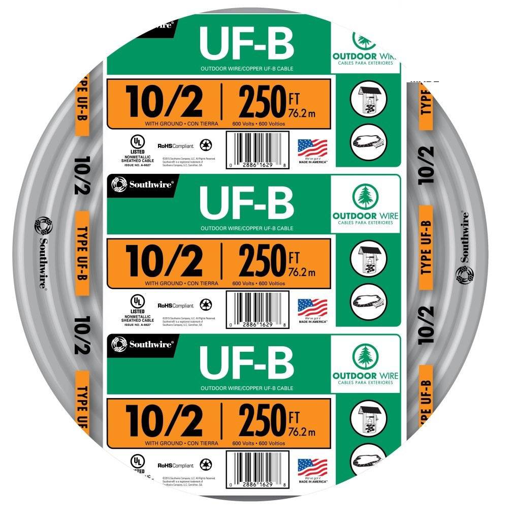 Southwire 250-Feet 10 / 2 Solid UF-B Wire W/G ( By-the-roll ) Southwire 250-Feet 10 / 2 Solid UF-B Wire W/G ( By-the-roll )