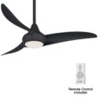 Minka Aire Light Wave 44 44-Inches Black with Black Blades Integrated LED Fixture Indoor Downrod mount Propeller Ceiling Fan With Light and Remote ( 3 -Blade)