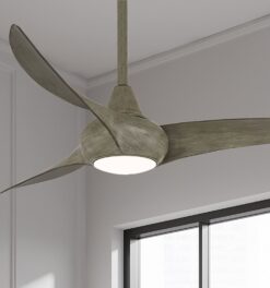Minka Aire Light Wave 44 44-Inches Driftwood with Driftwood Blades Integrated LED Fixture Indoor Downrod mount Propeller Ceiling Fan With Light and Remote ( 3 -Blade)