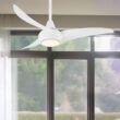 Minka Aire Light Wave 44 44-Inches White with White Blades Integrated LED Fixture Indoor Downrod mount Propeller Ceiling Fan With Light and Remote ( 3 -Blade)