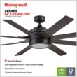 Honeywell Xerxes 62-Inches Matte Black with Matte Black Ash Blades Indoor Downrod mount Windmill Ceiling Fan With Light and Remote ( 8 -Blade)
