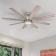 Honeywell Xerxes 62-Inches Brushed Nickel with Gray Oak/French Oak Blades Indoor Downrod mount Windmill Ceiling Fan With Light and Remote ( 8 -Blade)