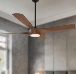 Minka Ceiling Fan Co. Rowland 56-Inches Matte Black with Distressed Koa Blades Color-Changing Integrated LED Fixture Indoor/Outdoor Downrod mount Standard Ceiling Fan With Light and Remote ( 4 -Blade)