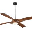 Minka Ceiling Fan Co. Rowland 56-Inches Matte Black with Distressed Koa Blades Color-Changing Integrated LED Fixture Indoor/Outdoor Downrod mount Standard Ceiling Fan With Light and Remote ( 4 -Blade)