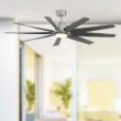 Fanimation Studio Collection SixtyFour 64-Inches Brushed Nickel with Black Blades Color-Changing Integrated LED Fixture Indoor/Outdoor Downrod mount Standard Ceiling Fan With Light and Remote ( 9 -Blade)