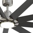 Fanimation Studio Collection SixtyFour 64-Inches Brushed Nickel with Black Blades Color-Changing Integrated LED Fixture Indoor/Outdoor Downrod mount Standard Ceiling Fan With Light and Remote ( 9 -Blade)