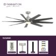 Fanimation Studio Collection SixtyFour 64-Inches Brushed Nickel with Black Blades Color-Changing Integrated LED Fixture Indoor/Outdoor Downrod mount Standard Ceiling Fan With Light and Remote ( 9 -Blade)