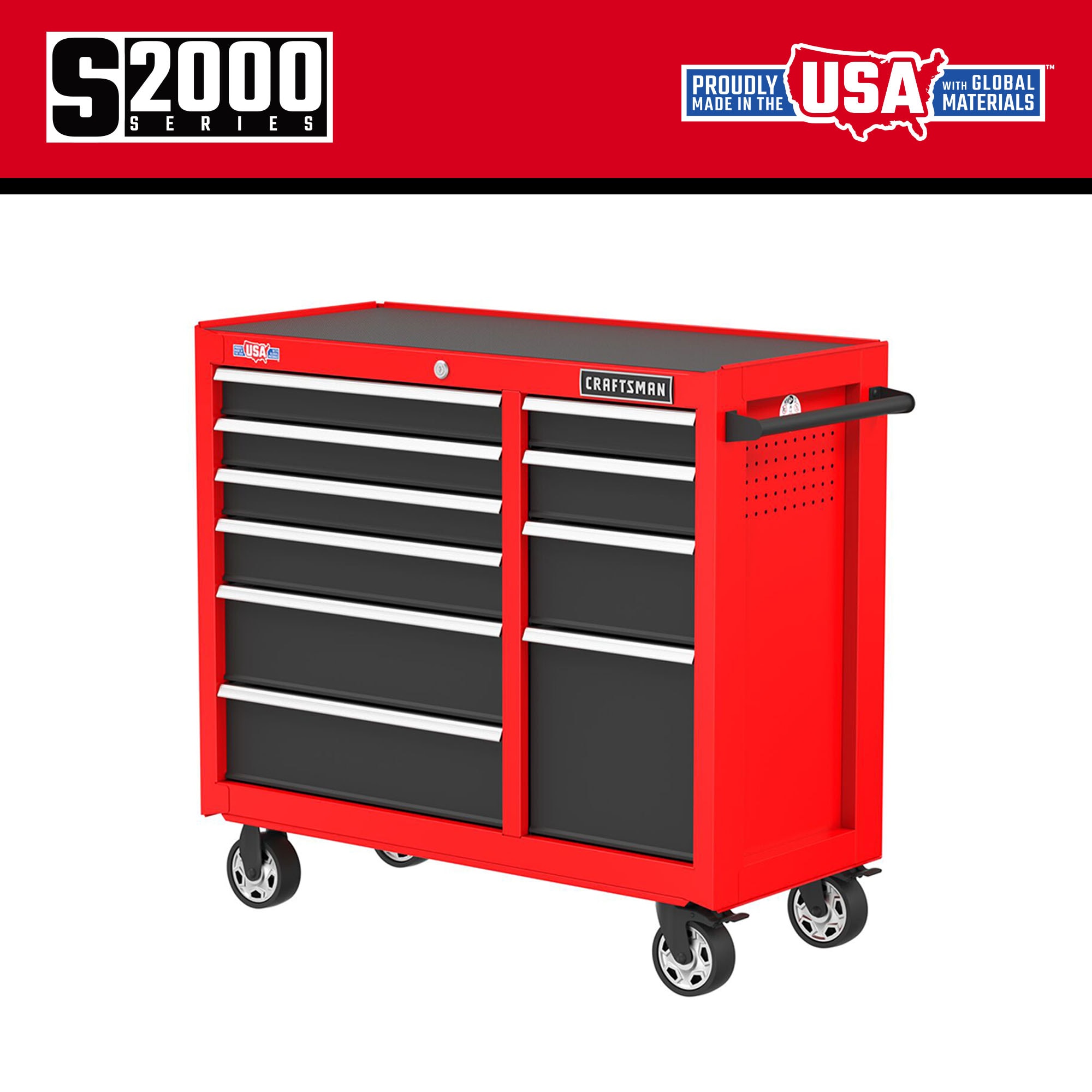 CRAFTSMAN 2000 Series 41-Inches W x 37.5-Inches H 10 -Drawer Steel Rolling Tool Cabinet ( Red ) CRAFTSMAN 2000 Series 41-Inches W x 37.5-Inches H 10 -Drawer Steel Rolling Tool Cabinet ( Red )
