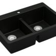Karran Drop-in 33.0-Inches x 22.0-Inches Quartz Double equal bowl 1-Hole Kitchen Sink