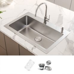 Ruvati Modena Drop-in 33-Inches x 22-Inches Stainless steel Single bowl 2-Hole 16 -Gauge Kitchen Sink