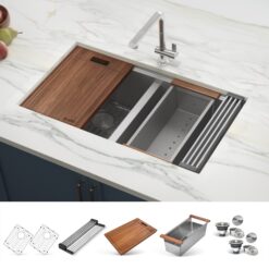 Ruvati Roma Undermount 33-Inches x 19-Inches Stainless steel Double equal bowl 16 -Gauge Workstation Kitchen Sink