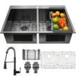 AKDY Drop-in 33-Inches x 22-Inches Stainless steel Double equal bowl 1-Hole 18 -Gauge Kitchen Sink All-in-One Kit