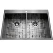 AKDY Drop-in 33-Inches x 22-Inches Stainless steel Double equal bowl 1-Hole 18 -Gauge Kitchen Sink All-in-One Kit