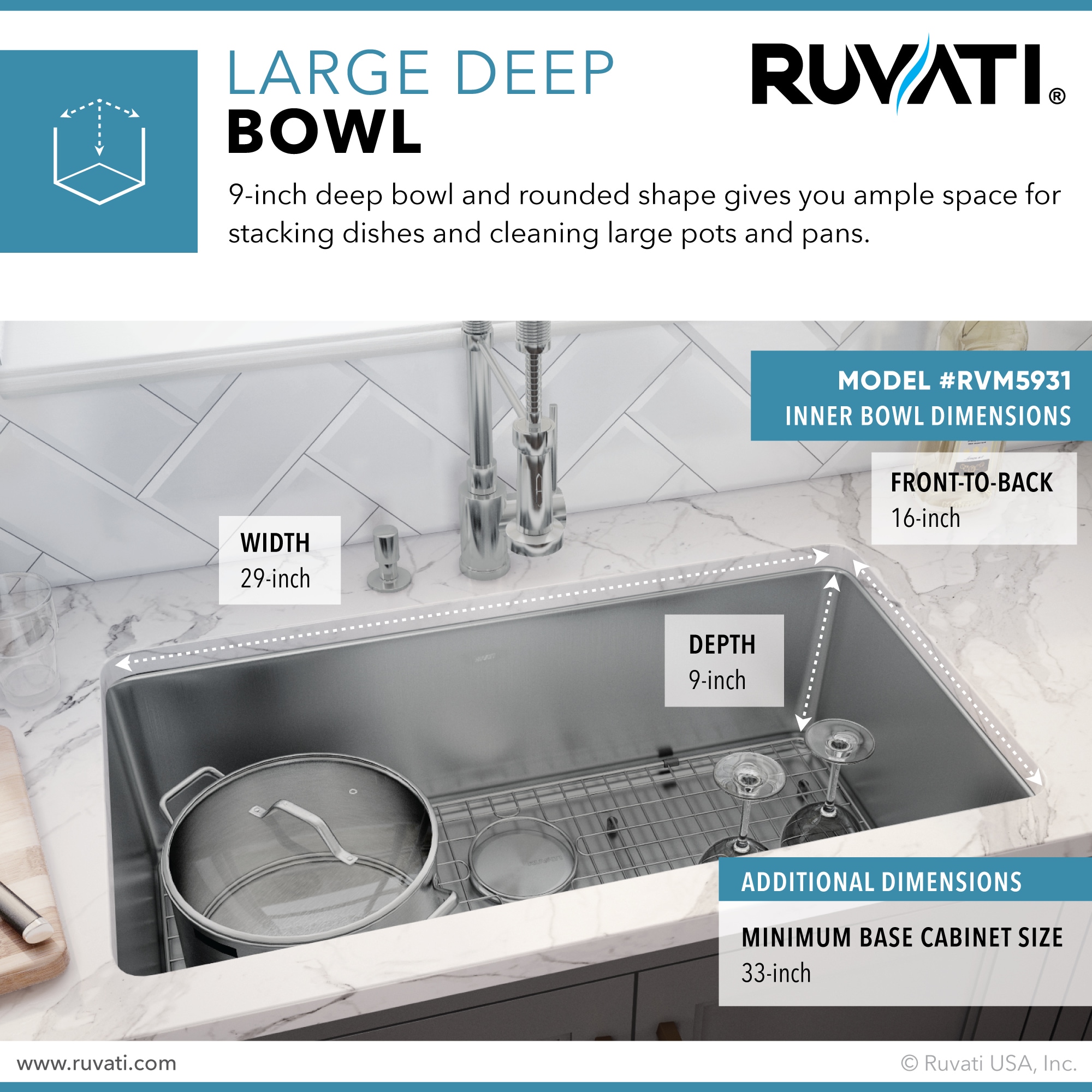 Ruvati Modena Undermount 31-Inches x 18-Inches Stainless steel Single bowl 16 -Gauge Kitchen Sink Ruvati Modena Undermount 31-Inches x 18-Inches Stainless steel Single bowl 16 -Gauge Kitchen Sink