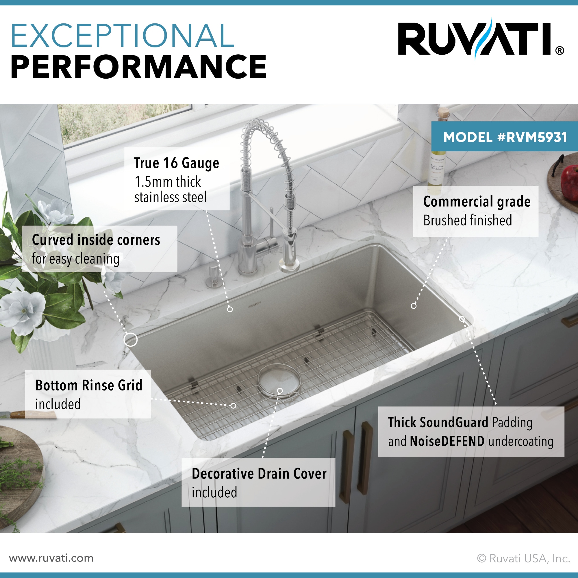 Ruvati Modena Undermount 31-Inches x 18-Inches Stainless steel Single bowl 16 -Gauge Kitchen Sink Ruvati Modena Undermount 31-Inches x 18-Inches Stainless steel Single bowl 16 -Gauge Kitchen Sink