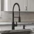 Moen Edwyn Matte Black Single Handle Deck-mount Pull-down Kitchen Faucet with Sprayer ( Deck Plate Included ) (Soap Dispenser Included)