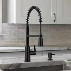 Moen Edwyn Matte Black Single Handle Deck-mount Pull-down Kitchen Faucet with Sprayer ( Deck Plate Included ) (Soap Dispenser Included)