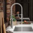 KOHLER Ealing Pre-Rinse Spring Vibrant Stainless Single Handle Deck-mount Pull-down Kitchen Faucet with Sprayer KOHLER Ealing Pre-Rinse Spring Vibrant Stainless Single Handle Deck-mount Pull-down Kitchen Faucet with Sprayer ( Deck Plate Included ) (Soap Dispenser Included)