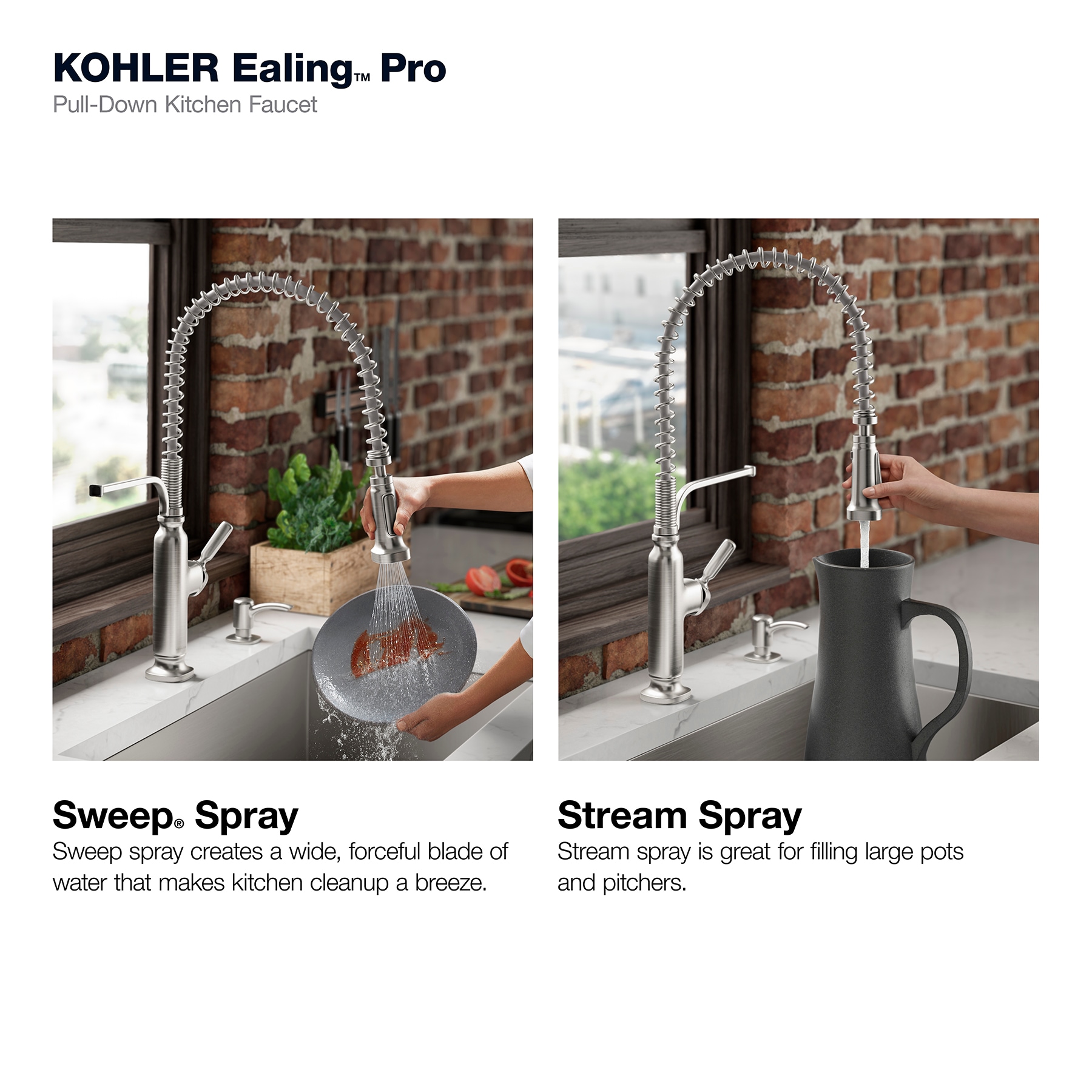 KOHLER Ealing Pre-Rinse Spring Vibrant Stainless Single Handle Deck-mount Pull-down Kitchen Faucet with Sprayer KOHLER Ealing Pre-Rinse Spring Vibrant Stainless Single Handle Deck-mount Pull-down Kitchen Faucet with Sprayer ( Deck Plate Included ) (Soap Dispenser Included)