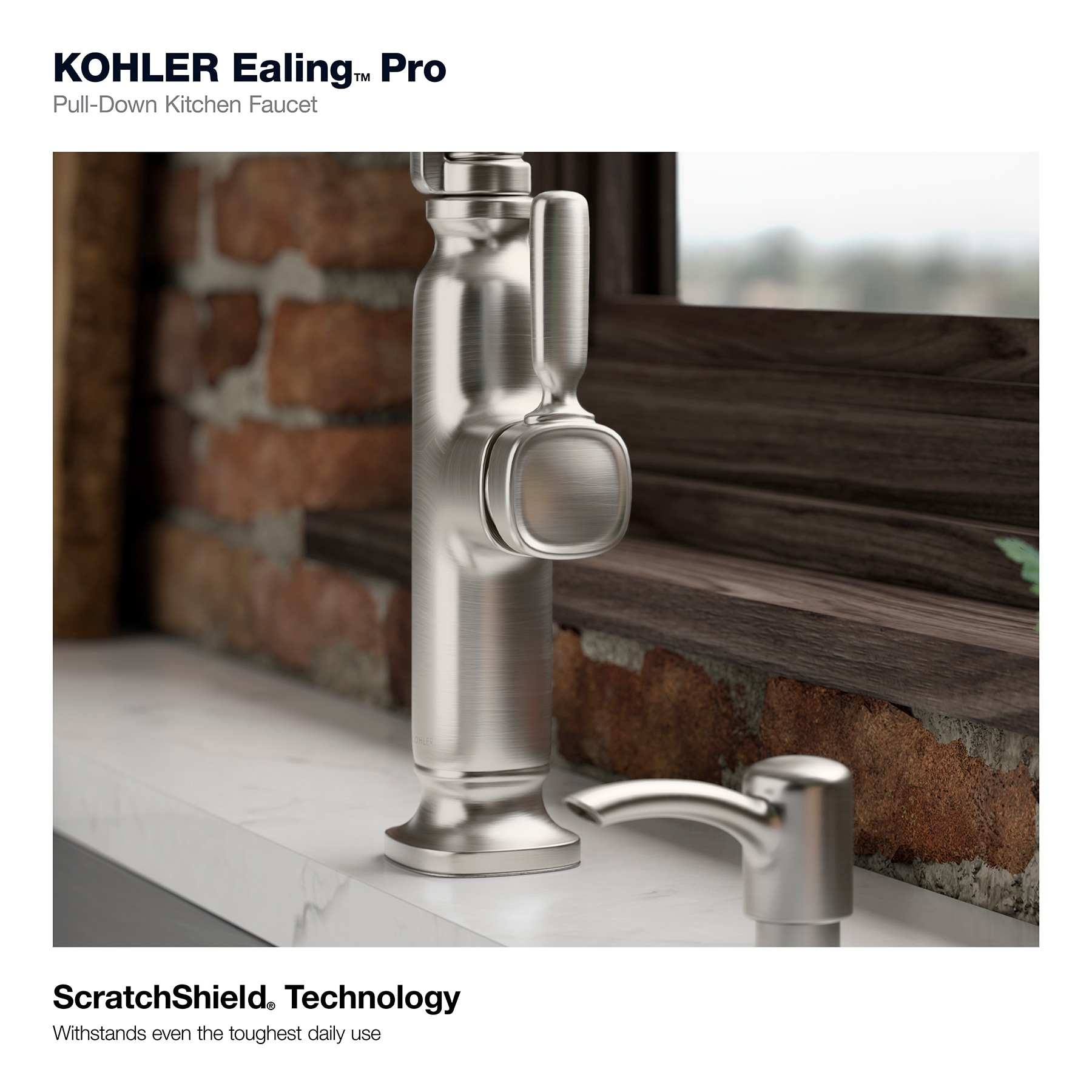 KOHLER Ealing Pre-Rinse Spring Vibrant Stainless Single Handle Deck-mount Pull-down Kitchen Faucet with Sprayer KOHLER Ealing Pre-Rinse Spring Vibrant Stainless Single Handle Deck-mount Pull-down Kitchen Faucet with Sprayer ( Deck Plate Included ) (Soap Dispenser Included)
