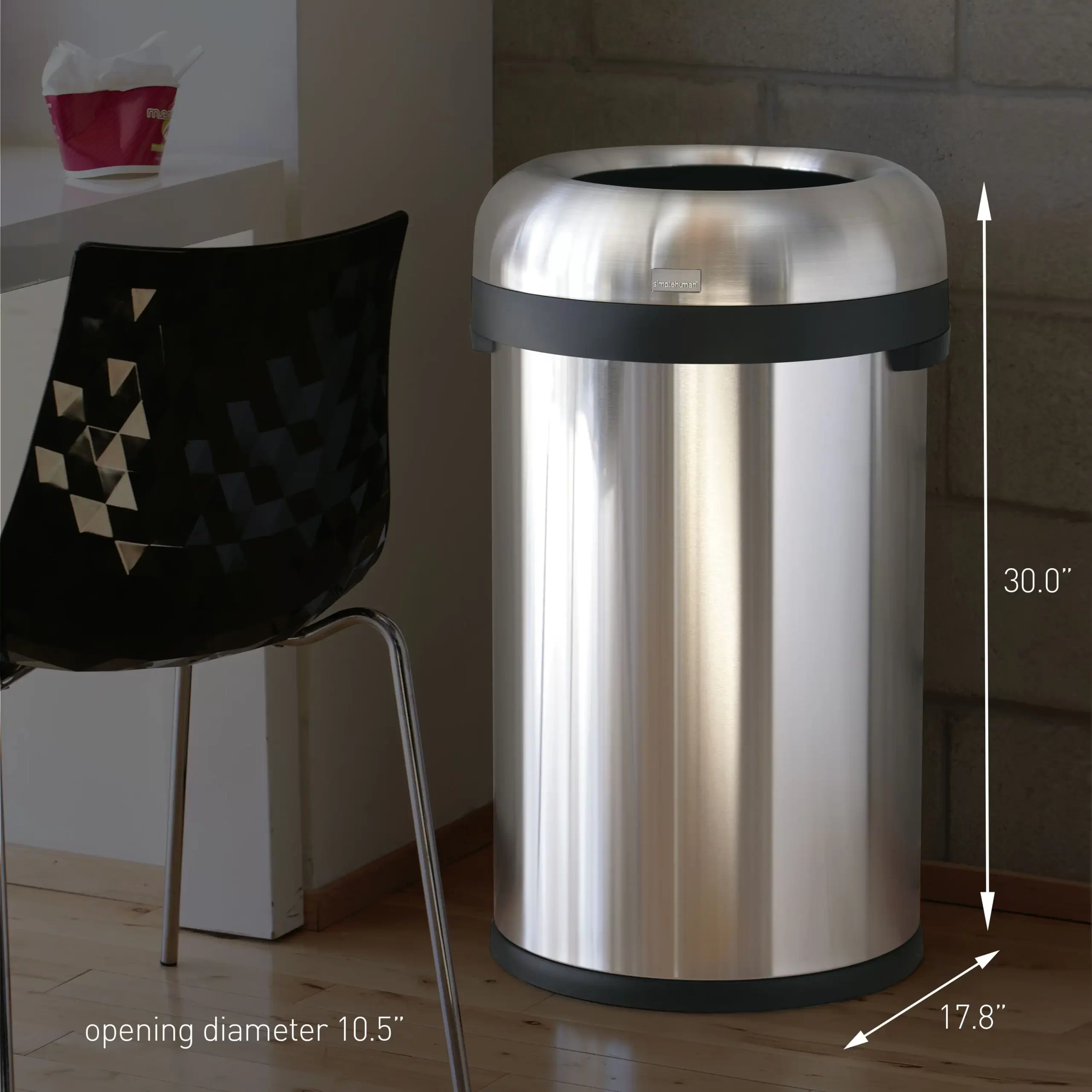 Simplehuman Bullet Open Top Can, 80-Liter Brushed Stainless Steel Commercial Indoor/Outdoor Kitchen Lidless Trash Can Simplehuman Bullet Open Top Can, 80-Liter Brushed Stainless Steel Commercial Indoor/Outdoor Kitchen Lidless Trash Can - Image 4