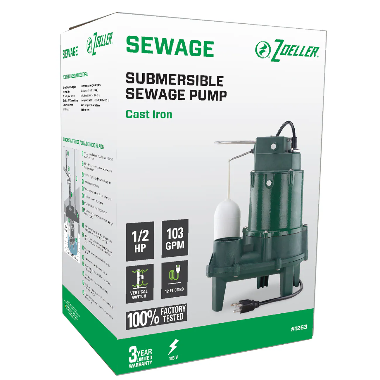 Zoeller 1/2-HP 115-Volt 103-GPM Cast Iron Sewage Sump Pump Zoeller 1/2-HP 115-Volt 103-GPM Cast Iron Sewage Sump Pump - Image 2