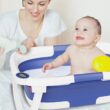 Napei Collapsible Baby Bathtub, Baby Bath Tub with Soft Cushion & Thermometer, Blue