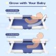 Napei Collapsible Baby Bathtub, Baby Bath Tub with Soft Cushion & Thermometer, Blue
