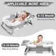 MoreFeel Collapsible Baby Bathtub for Newborn with Thermometer & 1 Hooded Towel & 1 Soft Floating Cushion, Grey