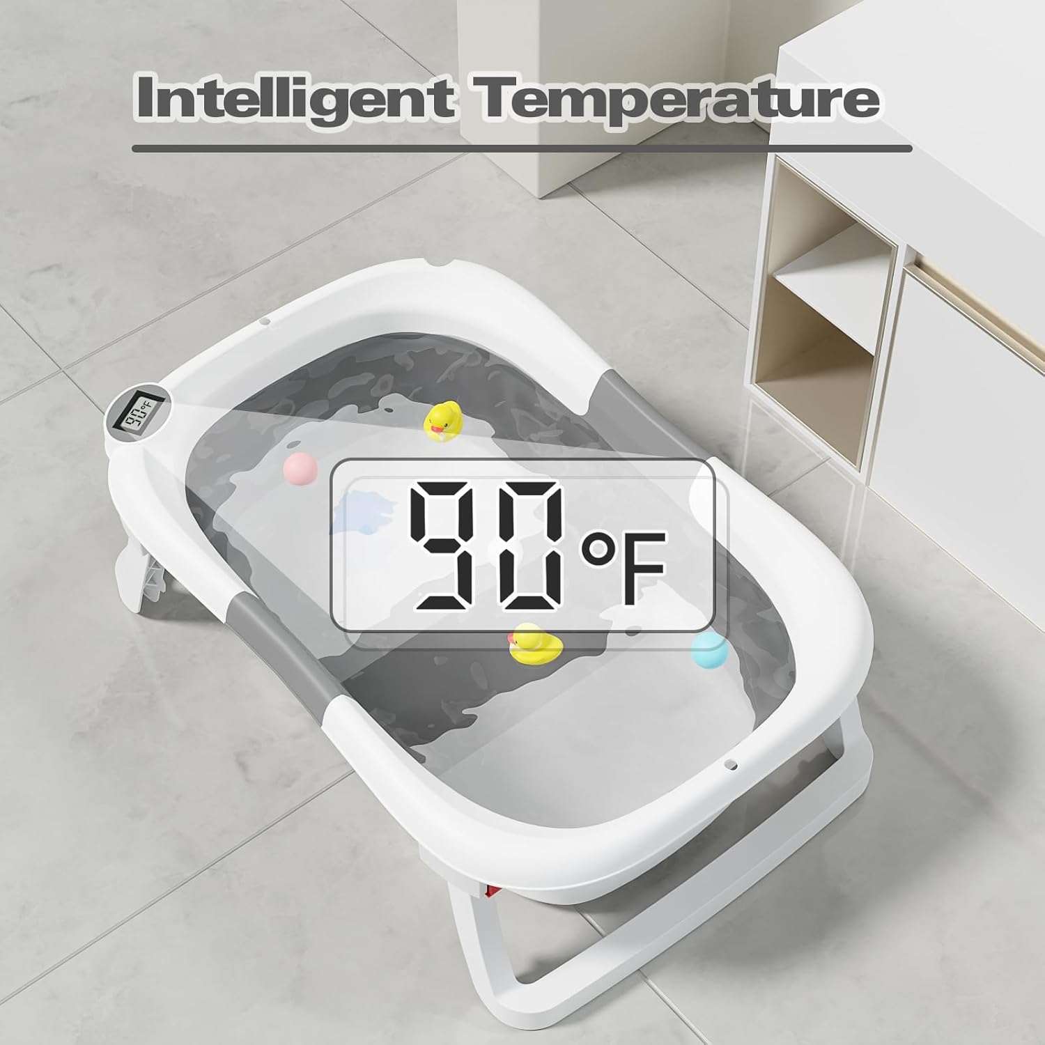 Napei Collapsible Baby Bathtub, Baby Bath Tub with Soft Cushion & Thermometer, Gray Napei Collapsible Baby Bathtub, Baby Bath Tub with Soft Cushion & Thermometer, Gray - Image 7