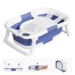 Napei Collapsible Baby Bathtub, Baby Bath Tub with Soft Cushion & Thermometer, Blue