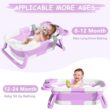 MoreFeel Collapsible Baby Bathtub for Newborn with Thermometer & 1 Hooded Towel & 1 Soft Floating Cushion, Lavender