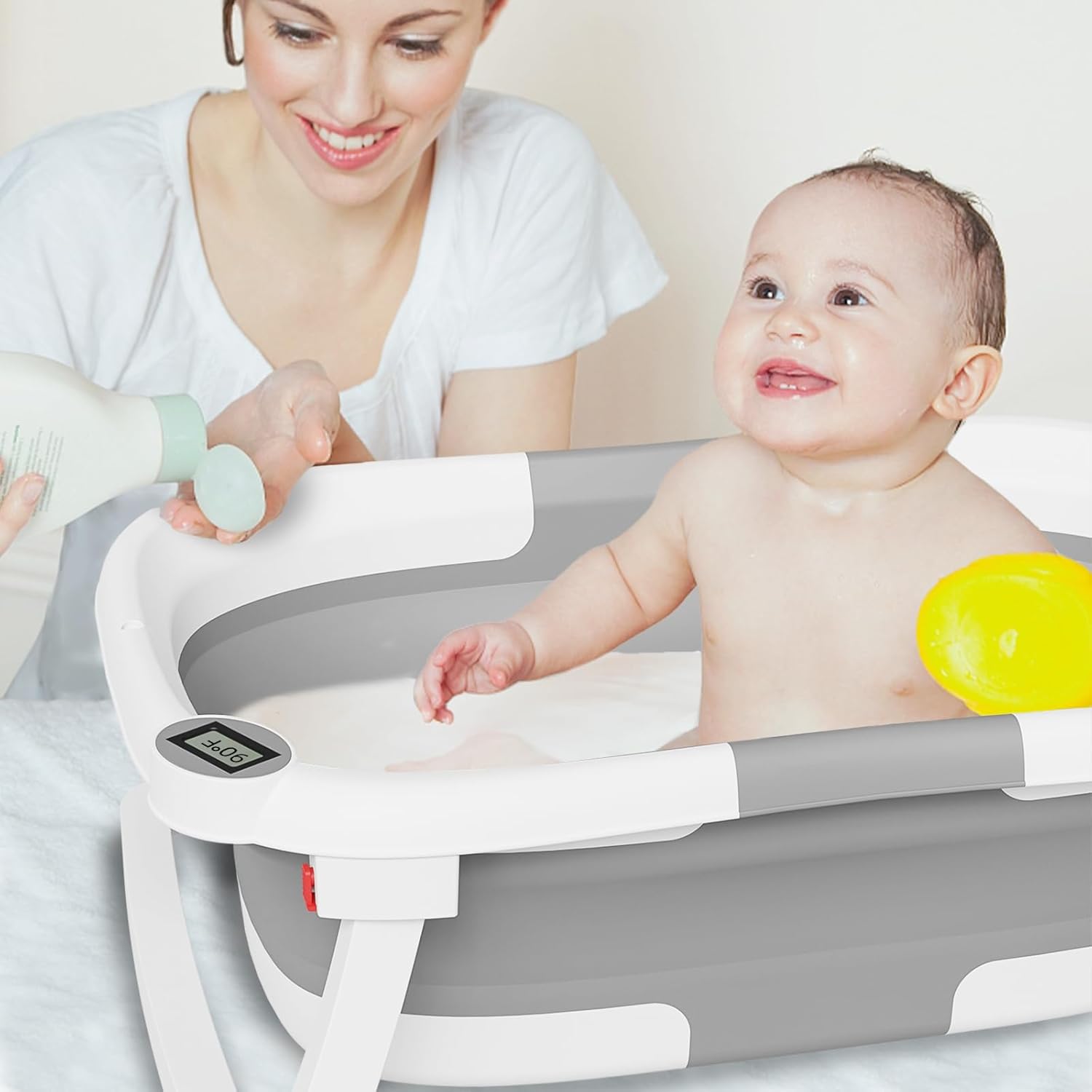 Napei Collapsible Baby Bathtub, Baby Bath Tub with Soft Cushion & Thermometer, Gray Napei Collapsible Baby Bathtub, Baby Bath Tub with Soft Cushion & Thermometer, Gray - Image 8