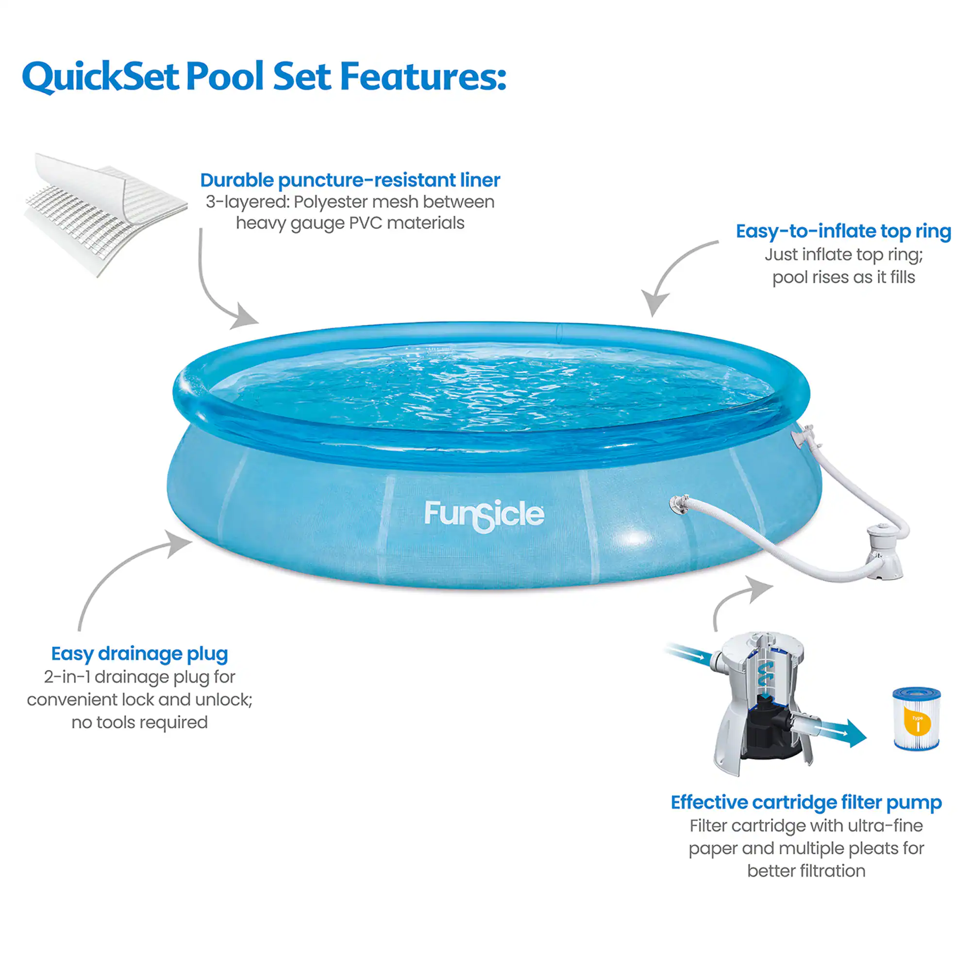 Funsicle 12-Feet x 12-Feet x 30-Inches Inflatable top ring Round Above-Ground Pool with Filter Pump Funsicle 12-Feet x 12-Feet x 30-Inches Inflatable top ring Round Above-Ground Pool with Filter Pump - Image 6