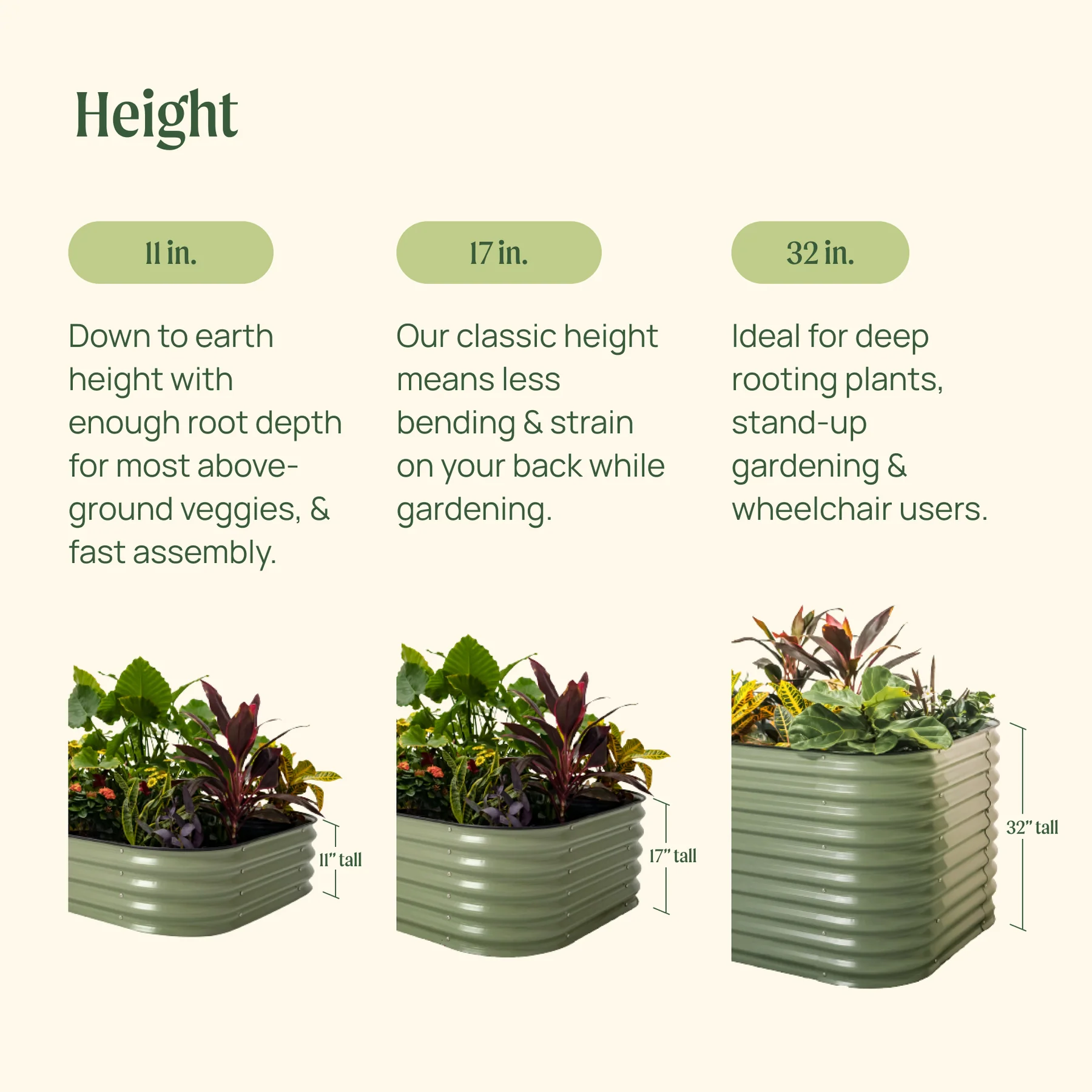 Vego Garden 42-Inches W x 60-Inches L x 32-Inches H Olive Green Metal Raised Garden Bed Vego Garden 42-Inches W x 60-Inches L x 32-Inches H Olive Green Metal Raised Garden Bed