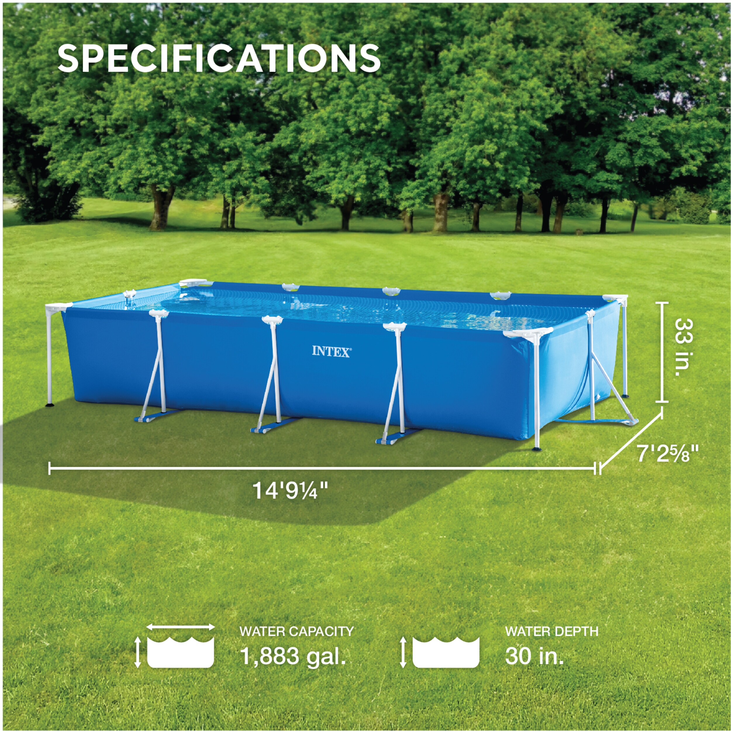 Intex 28279EH 14.9-Feet x 7.2-Feet x 33-Inches Metal frame Rectangle Above-Ground Pool with Filter Pump Intex 28279EH 14.9-Feet x 7.2-Feet x 33-Inches Metal frame Rectangle Above-Ground Pool with Filter Pump - Image 9