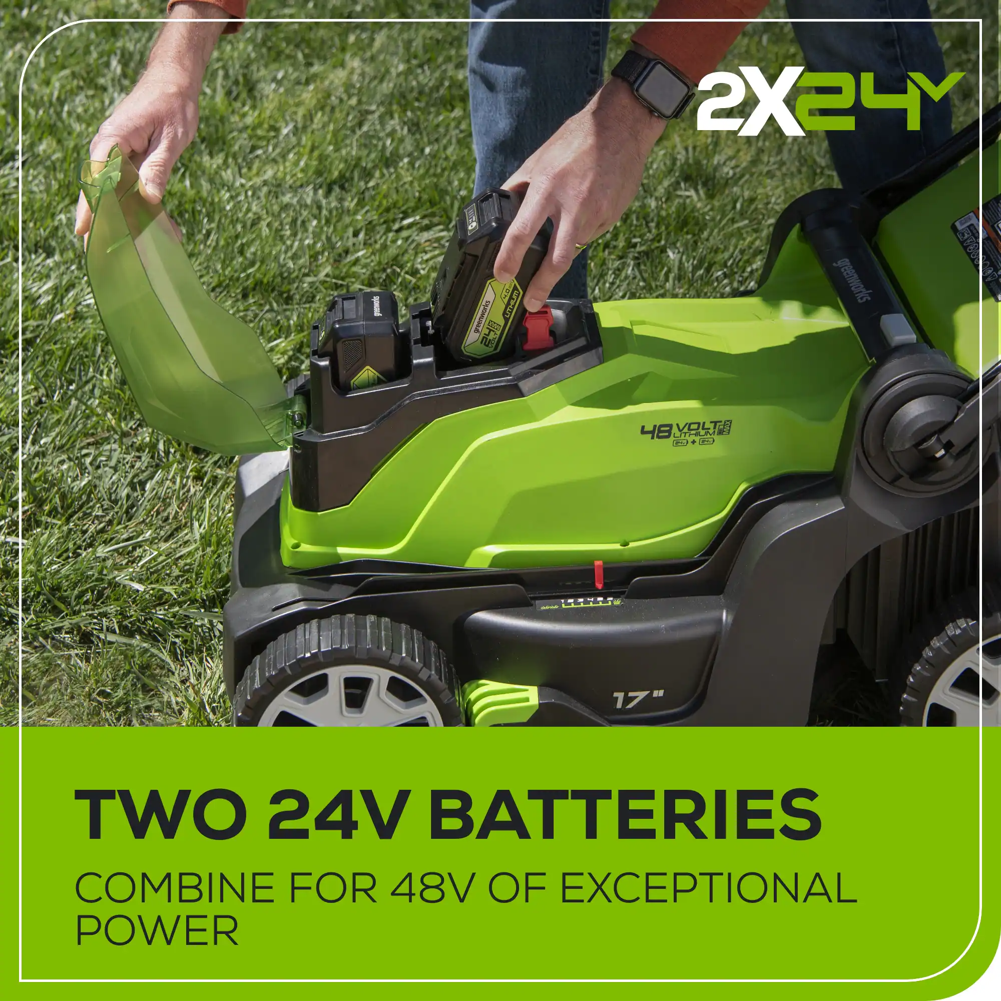 Greenworks 48-volt , ( 2 ) 4 Ah 17-in Push Battery Walk Mower, Bagger Included Greenworks 48-volt , ( 2 ) 4 Ah 17-in Push Battery Walk Mower, Bagger Included - Image 4
