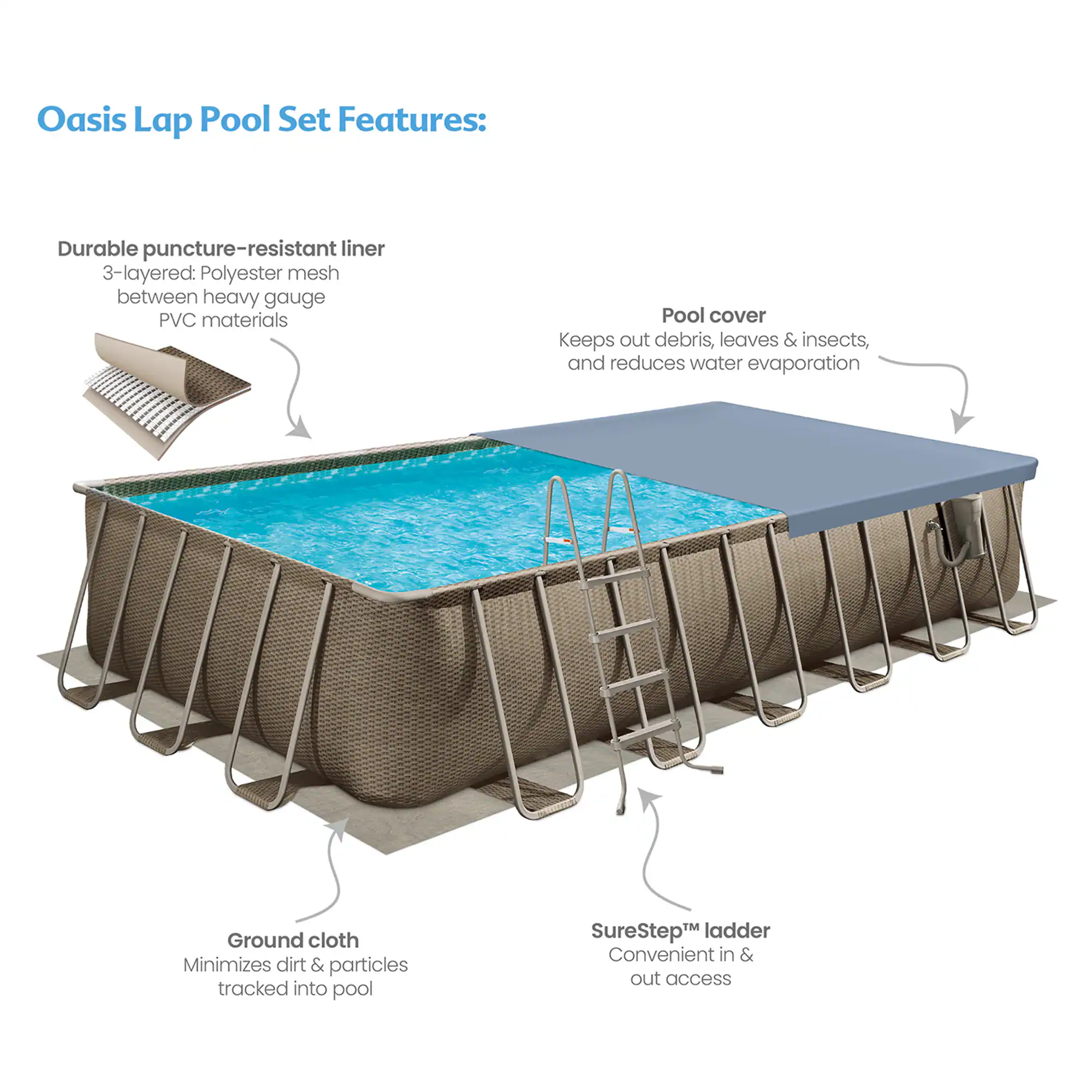 Funsicle 24-ft x 12-ft x 52-in Metal frame Rectangle Above-Ground Pool with Filter Pump with Ground Cloth with Pool Cover with Ladder Funsicle 24-ft x 12-ft x 52-in Metal frame Rectangle Above-Ground Pool with Filter Pump with Ground Cloth with Pool Cover with Ladder - Image 12