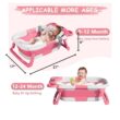 MoreFeel Collapsible Baby Bathtub for Newborn with Thermometer & 1 Hooded Towel & 1 Soft Floating Cushion, Pink