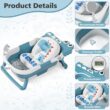 Collapsible Baby Bathtub for Newborn, Foldable Baby Bath Tub with Thermometer & Soft Floating Cushion & Drain Hole, Blue