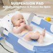 MoreFeel Collapsible Baby Bathtub for Newborn with Thermometer & 1 Hooded Towel & 1 Soft Floating Cushion, BabyBlue