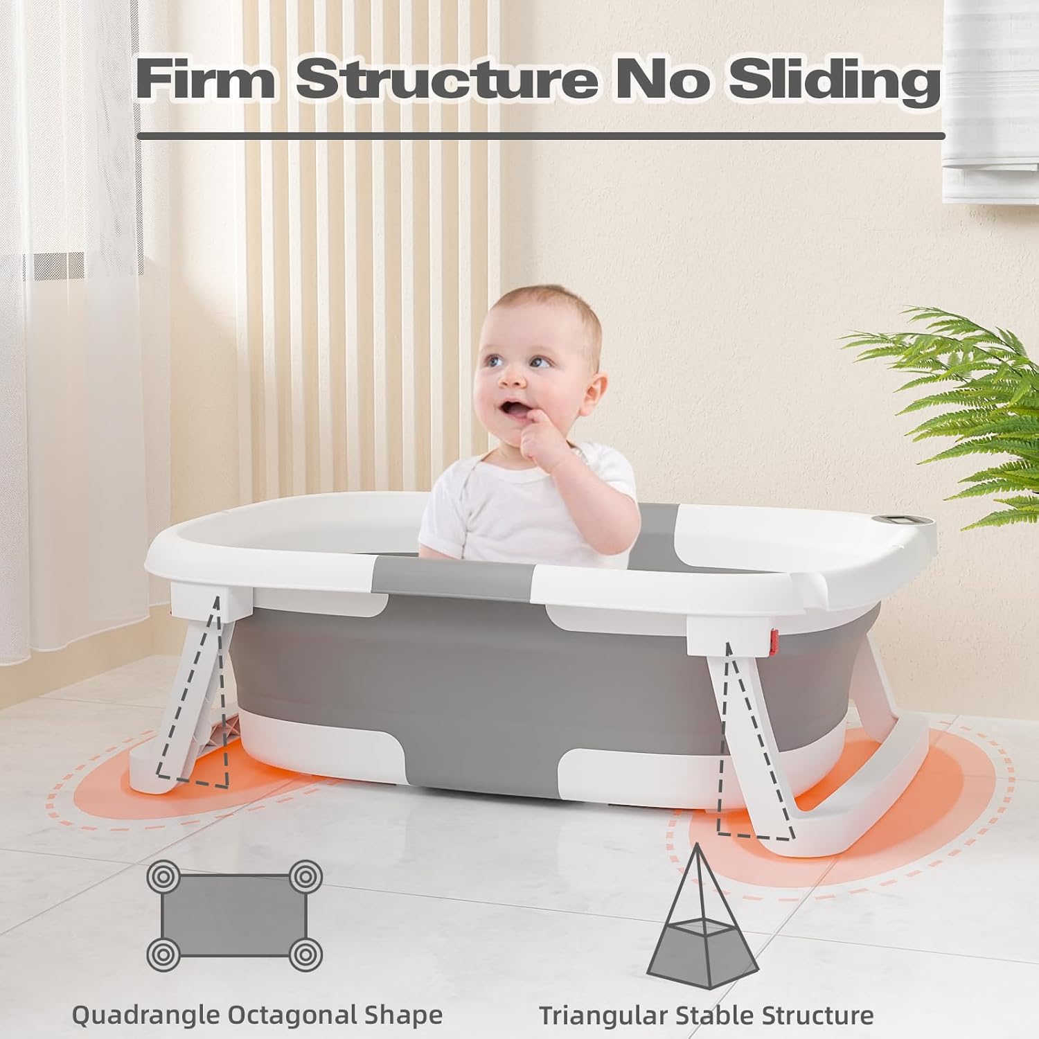 Napei Collapsible Baby Bathtub, Baby Bath Tub with Soft Cushion & Thermometer, Gray Napei Collapsible Baby Bathtub, Baby Bath Tub with Soft Cushion & Thermometer, Gray - Image 2