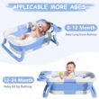 MoreFeel Collapsible Baby Bathtub for Newborn with Thermometer & 1 Hooded Towel & 1 Soft Floating Cushion, BabyBlue