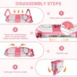 MoreFeel Collapsible Baby Bathtub for Newborn with Thermometer & 1 Hooded Towel & 1 Soft Floating Cushion, Pink