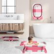 MoreFeel Collapsible Baby Bathtub for Newborn with Thermometer & 1 Hooded Towel & 1 Soft Floating Cushion, Pink