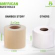 Premium Bamboo Toilet Paper, PFAS Free, Chemical Free Toilet Paper, Unbleached, (24) 3PLY & 300 Sheets, Organic Brown