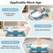 Collapsible Baby Bathtub for Newborn, Foldable Baby Bath Tub with Thermometer & Soft Floating Cushion & Drain Hole, Blue
